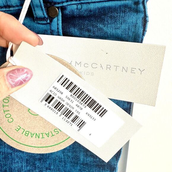 NWT Stella McCartney kids' blue acid wash stretchy skinny denim jeans,  Size 4 - Picture 7 of 13